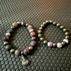 Purple and gold Beaded Bracelet Duo -  Modern Man Size 8” wrist. Custom